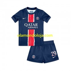 Camisola Paris Saint-Germain Bradley Barcola 29 Criança Equipamento Primeiro 2024-2025 Manga Curta